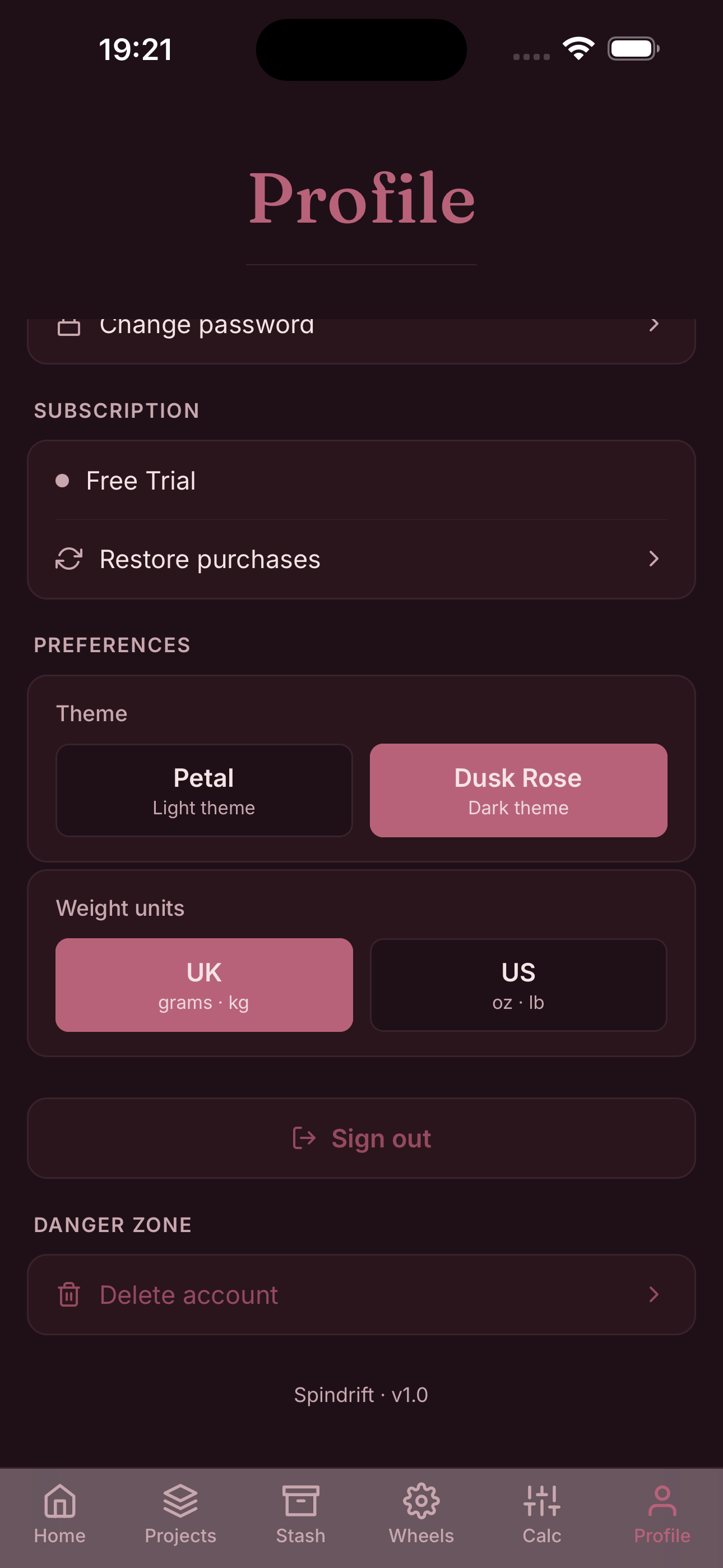 Profile screen