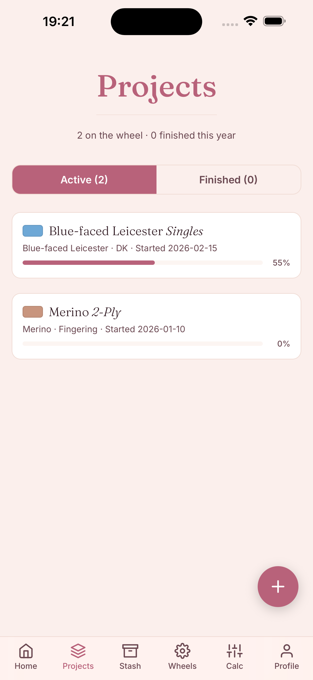 Projects screen